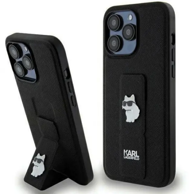 Karl Lagerfeld Gripstand Saffiano Choupette Pins case for iPhone 13 Pro Max