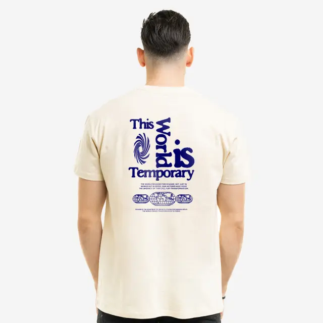 T-shirt Noshame® Off-white με τύπωμα The Worlds is Temporary - 122524 - XXL
