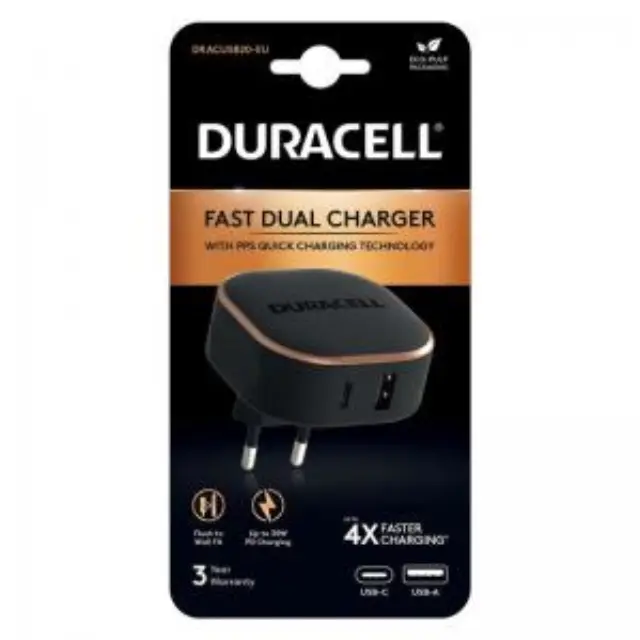 Φορτιστής Ταξιδίου Ταχείας Φόρτισης Duracell με Διπλή Έξοδο USB A & USB C PD 30W Μαύρο N58581 2