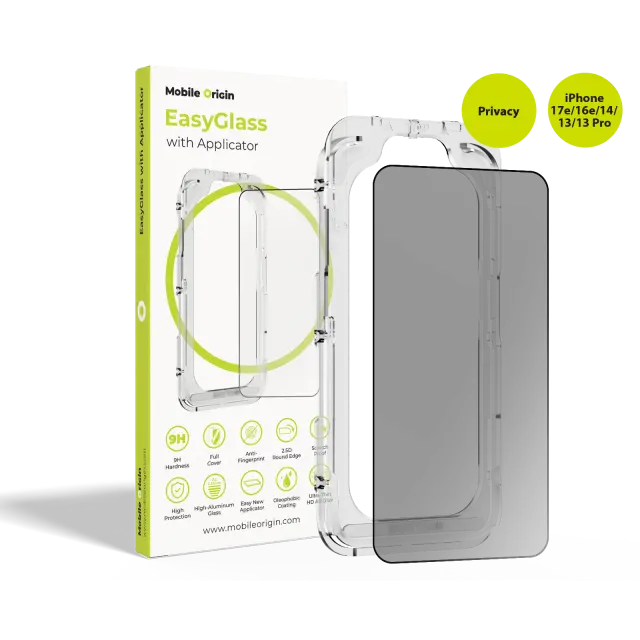 Mobile Origin EasyGlass Privacy with Applicator iPhone 17e/16e/14/13/13 Pro
