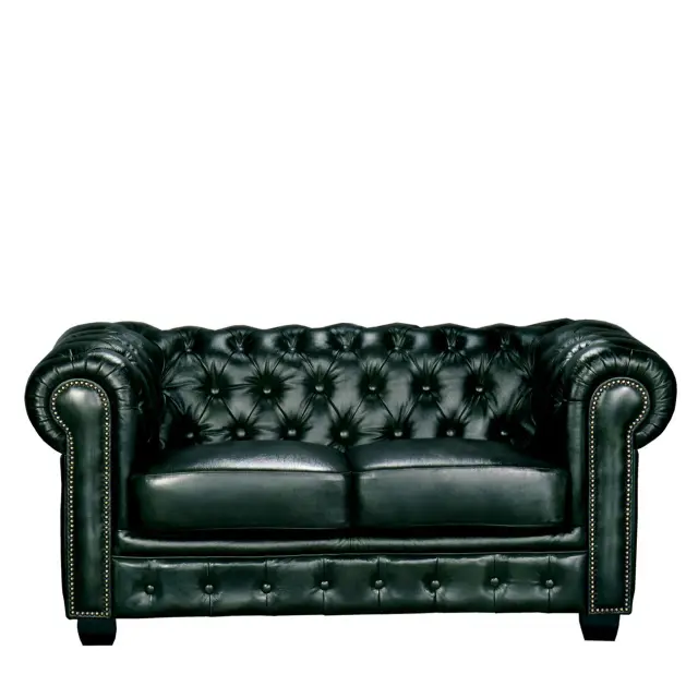 Καναπές Διθέσιος CHESTERFIELD 689 Αντικέ Πράσινο Δέρμα/Ξύλο 160x92x72cm