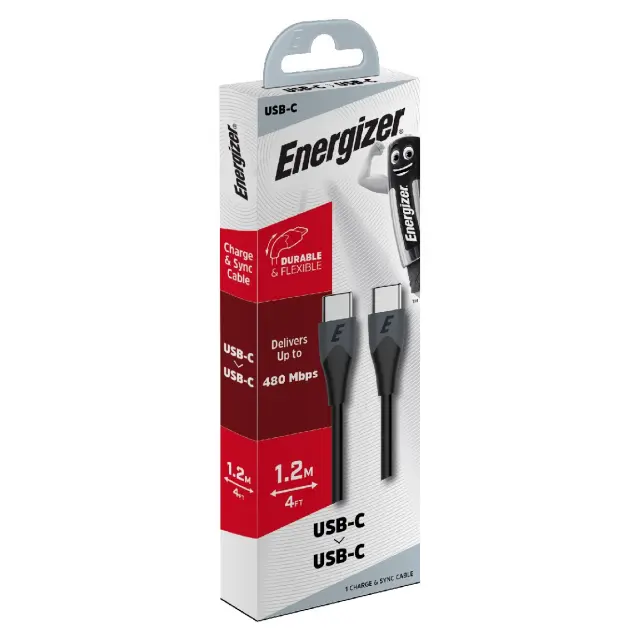 Καλώδιο Σύνδεσης Energizer Bicolor 2.0A USB-C σε USB-C Μαύρο 1.2m 3