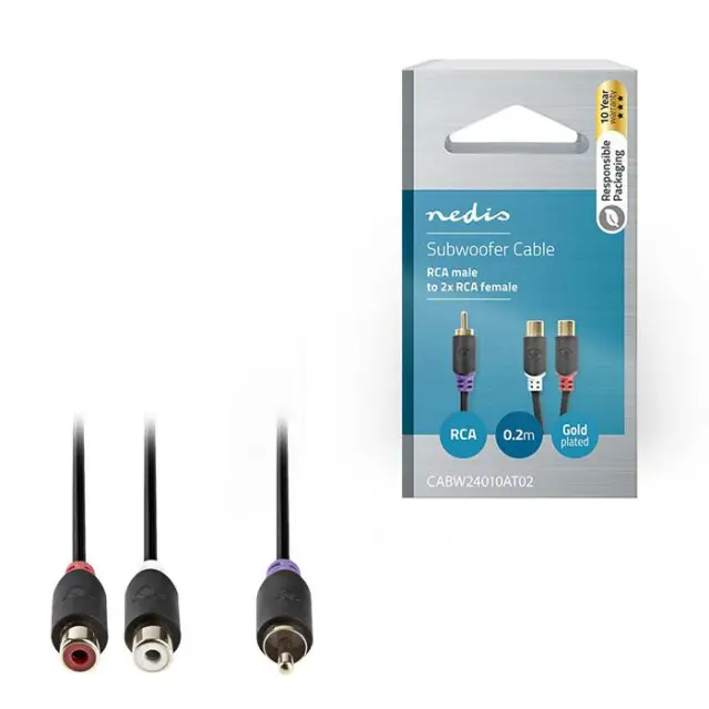 Nedis καλώδιο ήχου από RCA αρσ. σε - 2 x RCA θηλ. 0.20m, σε ανθρακί χρώμα (CABW24010AT02)