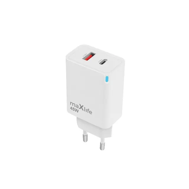 Maxlife MXTC-09-45AC GaN PD QC charger 1x USB-C 1x USB 45W white