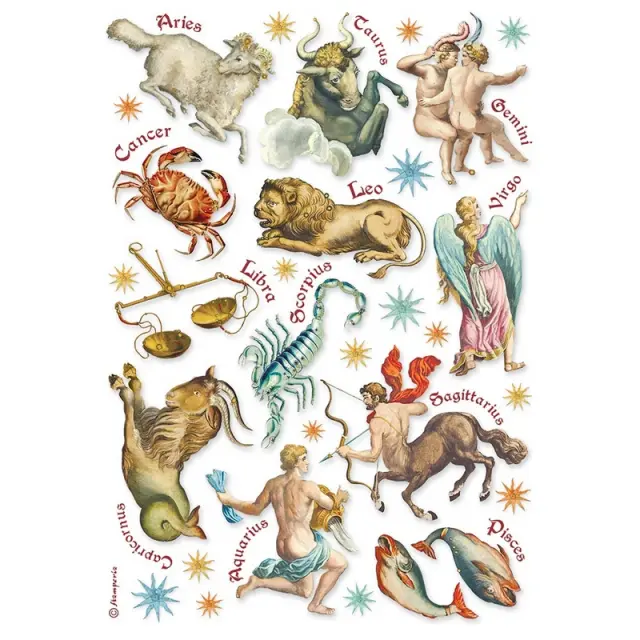 Ριζόχαρτο Stamperia 21x29cm, Cosmos Infinity, Zodiac signs