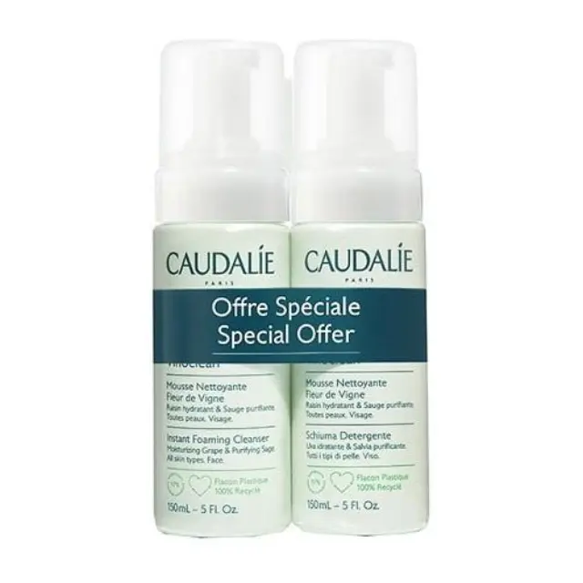 Caudalie Promo Vinoclean Instant Foaming Cleanser Αφρός Καθαρισμού Προσώπου για Κάθε Τύπο Επιδερμίδας, (2 x 150ml)