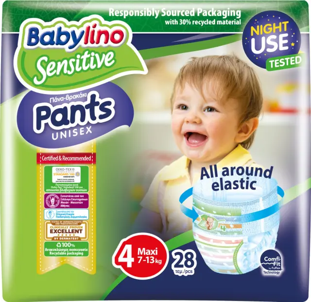 Babylino Sensitive Πάνες Βρακάκι No. 4 για 7-13kg 28τμχ