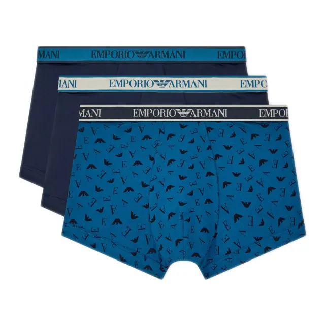 Emporio Armani Ανδρικό Boxer Logo Waistband - Τριπλό Πακέτο, Χρώμα Blue-Octane Blue-Blue