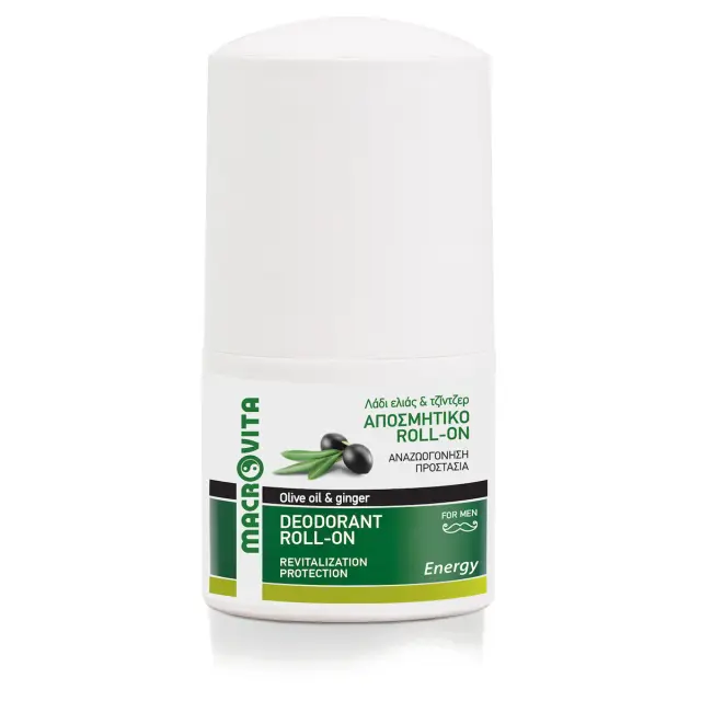 Macrovita Deodorant Roll-on Energy Olive Oil & Ginger Ανδρικό Αποσμητικό Roll-on 50ml