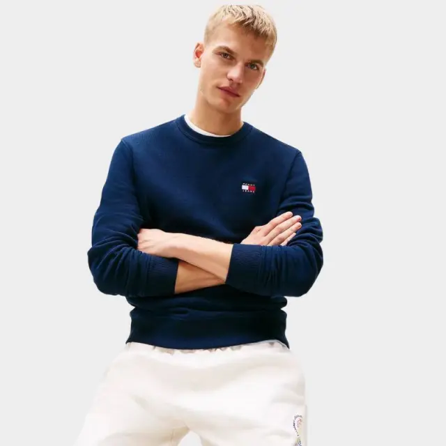 Tommy Hilfiger - Ανδρική Μπλούζα Φούτερ Reg Badge Crew Ext DM0DM20660-C1G Μπλε Σκούρο - 2XL 2