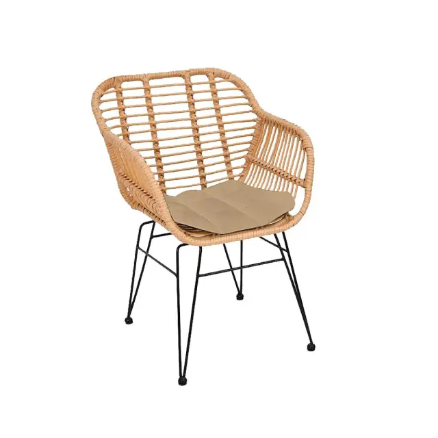 Πολυθρόνα SALSA-W Μαύρο/Φυσικό Μέταλλο/Wicker 55x56x82cm