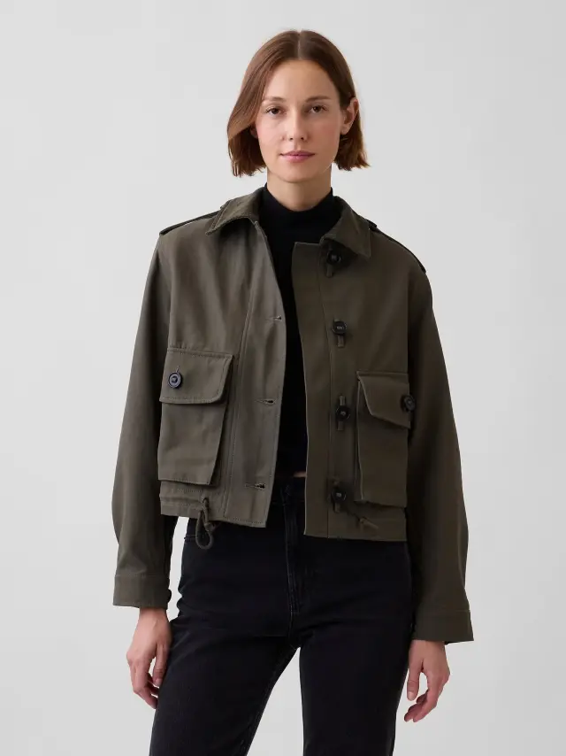 Γυναικείο Μπουφάν Utility από Καμβά Cropped Bamboo green