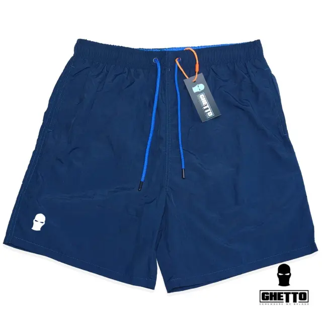 Ghetto Men’s Swim Shorts Mask Logo | Quick Dry Board Shorts Navy Blue