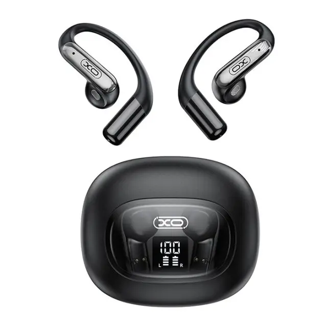Bluetooth ακουστικά handsfree με θήκη φόρτισης και LED οθόνη, σε μαύρο χρώμα