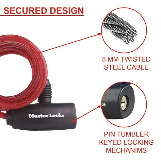 Master Lock 8127EURDPRO - Κλειδαριά ποδηλάτου συρματόσχοινο 180cm σε διάφορα χρώματα 3