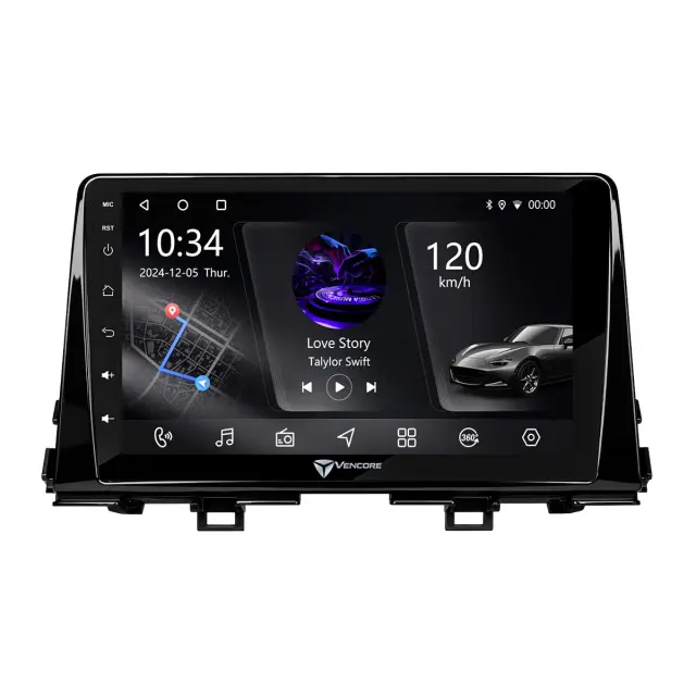 VenCore Οθόνη Multimedia Android 15 9" PX5S Octa-Core 2GB/32GB IPS με Πρόσοψη, CarPlay, Android Auto και Υποστήριξη Κάμερας 360° για Kia Picanto 2017-2021 – Μαύρη (3236-10005-0756B) 2