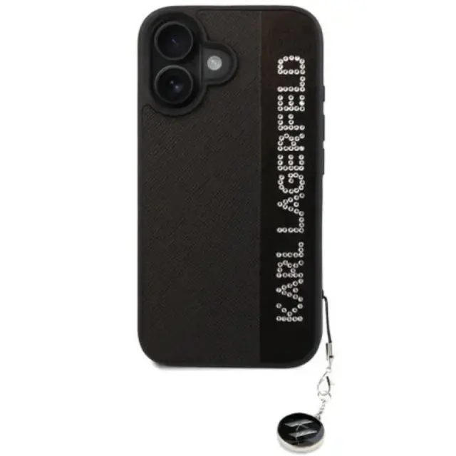 Karl Lagerfeld Karl Lagerfeld iPhone 16 Back cover case - Saffiano rhinestones and charm - Black
