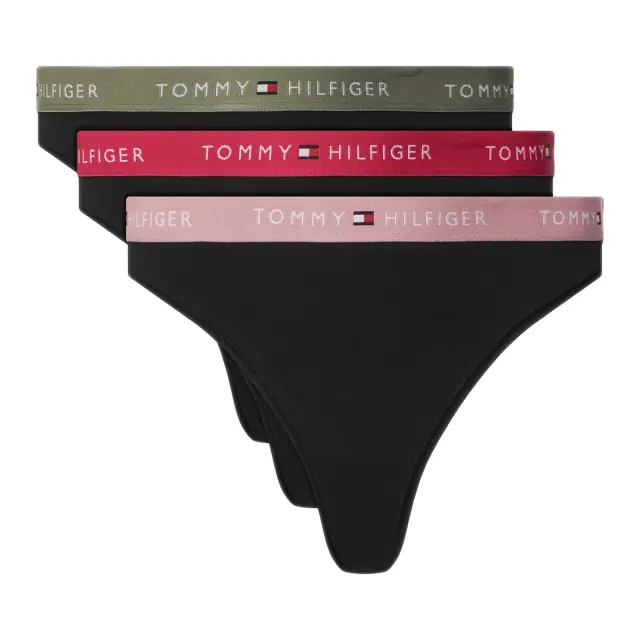 Tommy Hilfiger Γυναικείο String Logo Waistband Stretch Cotton Thongs - Τριπλό Πακέτο, Χρώμα Little Rosey-Viv Pink-U Sage
