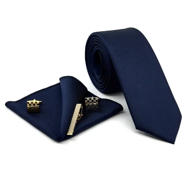 Μπλε Γραβάτα Oxford 6,5 cm με Ασορτί Μαντήλι