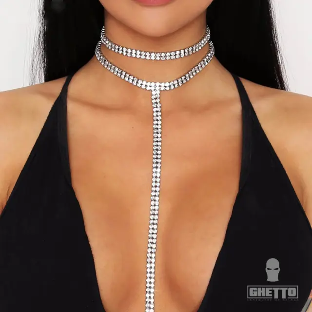 Ghetto Long Tassel Simple Choker Rhinestone Choker Necklace