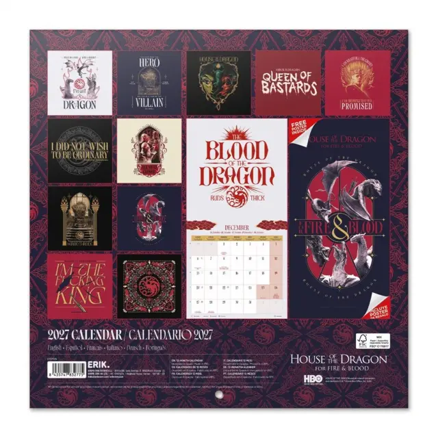 HMEΡΟΛΟΓΙΟ ΤΟΙΧΟΥ GAME OF THRONES HOUSE OF THE DRAGON SEASON 3 2027 30X30 CALENDAR CP27024 2