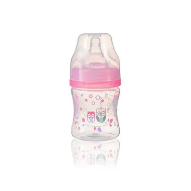 BabyOno μπιμπερό Anti-Colic με θηλή σιλικόνης και φαρδύ λαιμό 0m+, 120ml - Ροζ