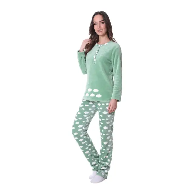 Lydia Creations Γυναικεία Πυτζάμα Fleece με Πατιλέτα Clouds, Χρώμα Βεραμάν 2