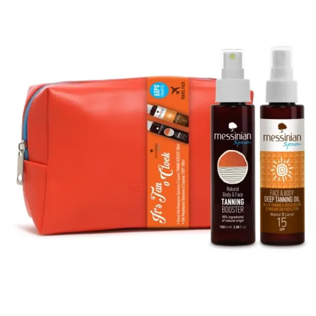 Messinian Spa Gift Set It's Tan O' Clock – Tanning Booster & Deep Tanning Oil SPF15, 3τμχ