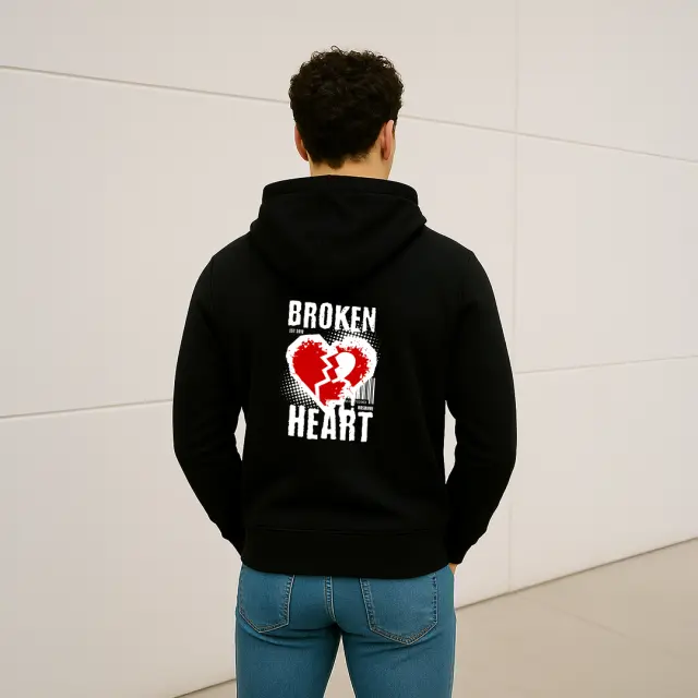 Φούτερ Noshame® Μαύρο με κουκούλα και τύπωμα Broken Heart - 522512 - XXL