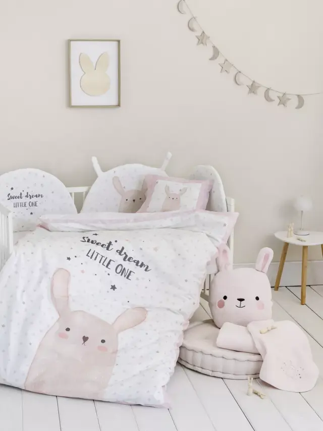 Κουβερλί Κούνιας 100x140 Nima Lovely Bunny Ροζ 100% βαμβακερό
