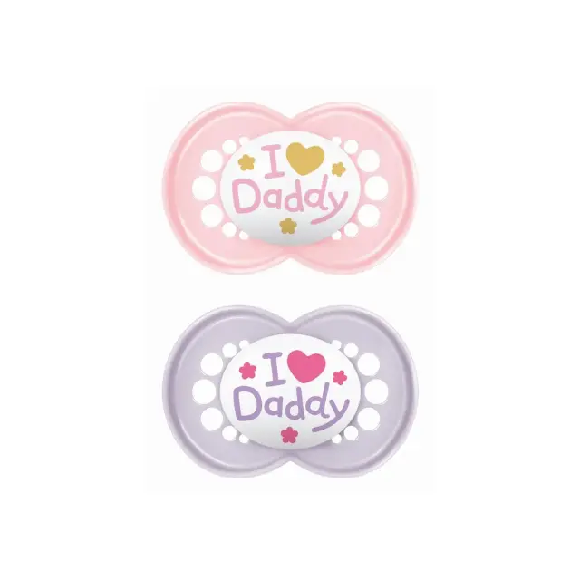 Mam Ι Love Mummy Πιπίλες Σιλικόνης Ι Love Daddy - Ροζ Λιλά για 16+ μηνών 2τμχ