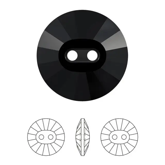 Swarovski 3019 Sew-On 2 Hole Rivoli Button Jet 12mm - 4τεμ