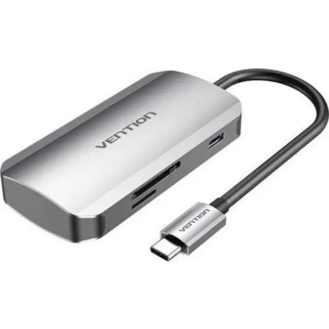 VENTION USB-C to USB3.0x3/SD/TF/PD Hub 0.15M Gray Aluminum Alloy Type (TNHHB) (VENTNHHB)