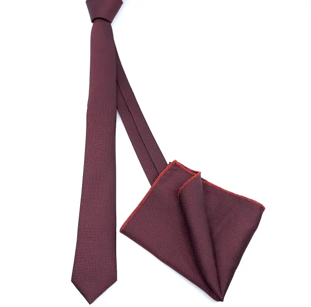 Μπορντό Oxford Γραβάτα Slim 4,5 cm Σετ με Μαντηλάκι 2