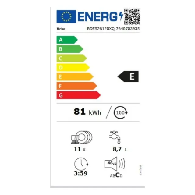 BEKO BDFS 26120 XQ ελεύθερο πλυντήριο πιάτων Π44,8 εκ. 2