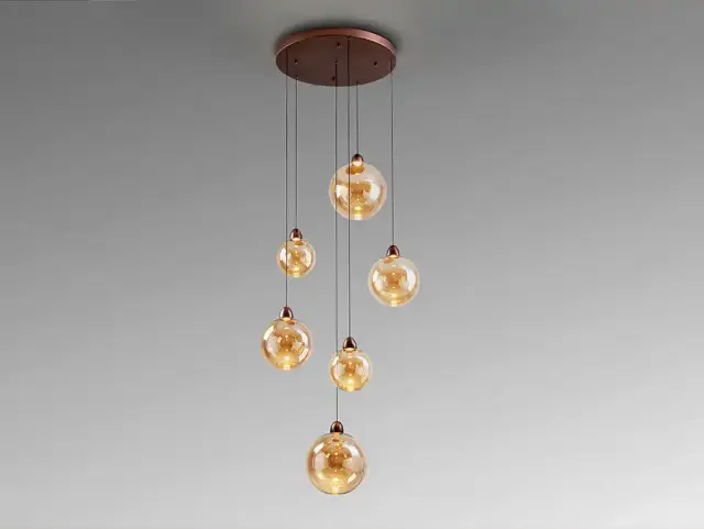 Κρεμαστό Φωτιστικό 6φωτο Copper με Amber Γυάλινες Σφαίρες LED 4620lm Χάλκινο