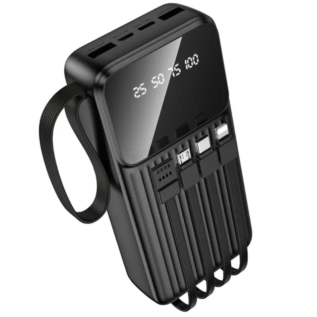 Power Bank Borofone BJ76A 20000mAh με 4 Καλώδια Φόρτισης και 4 Θύρες USB-C USB-A Lightning Micro-USB και LED Ένδειξη Μπαταρίας Μαύρο