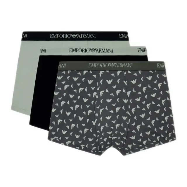 Emporio Armani Ανδρικό Boxer Logo Waistband - Τριπλό Πακέτο, Χρώμα Black-Shadow Leaf-Leaf