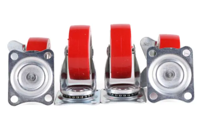 Swivel castor set 75 mm red 4 pieces 2x with break