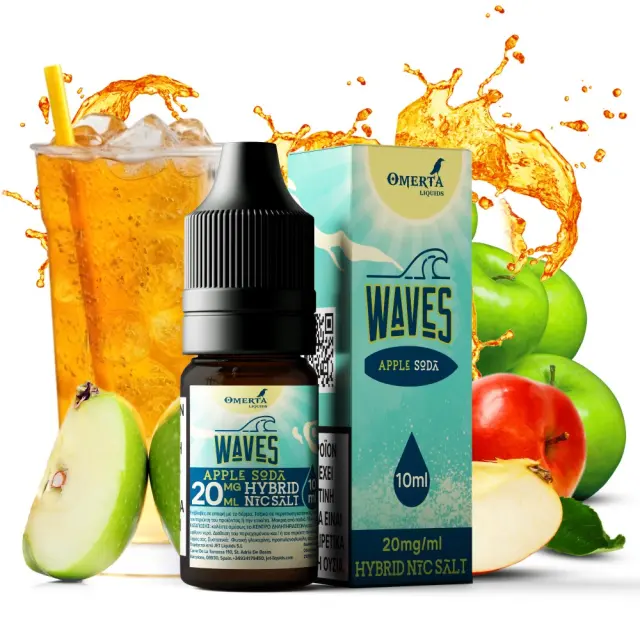 Apple Soda 10ml Hybrid Nic Salt - Waves by Omerta 10mg 2