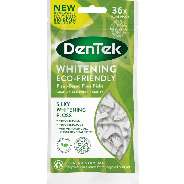 DenTek Whitening Eco-Friendly Plant-Based Silky Whitening Floss Picks 36τμχ