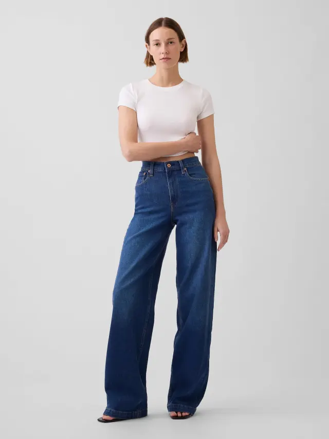 Μπλε High Rise Stride Wide-Leg Jean Παντελόνι Dark wash