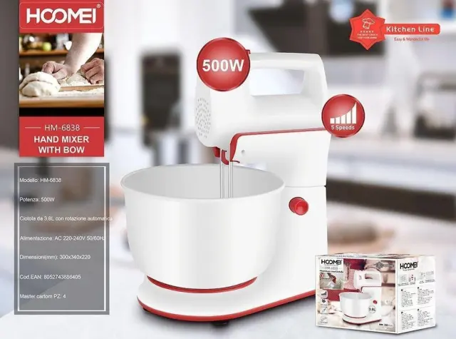 Κουζινομηχανή 500W με Κάδο 3.8lt Hoomei HM-6838 Λευκό 2