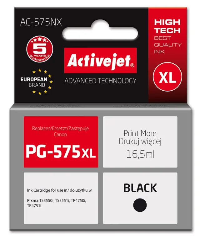 Activejet AC-575NX Ink for Canon printer, replacement Canon PG-575XL; Supreme; 16,5 ml; black