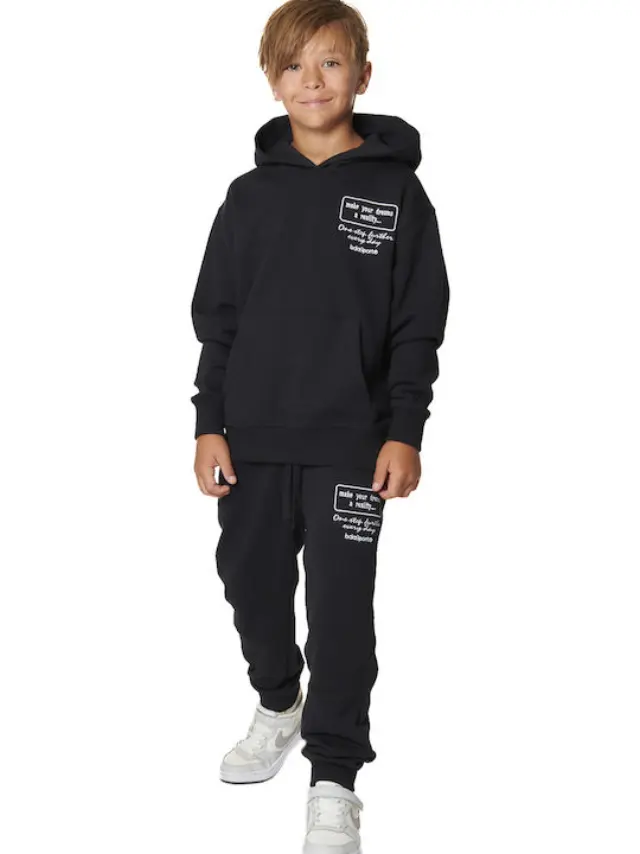 Body ActionFleece Παιδικό Φούτερ με Κουκούλα και Τσέπες Μαύρο - 12-13 χρονών 3