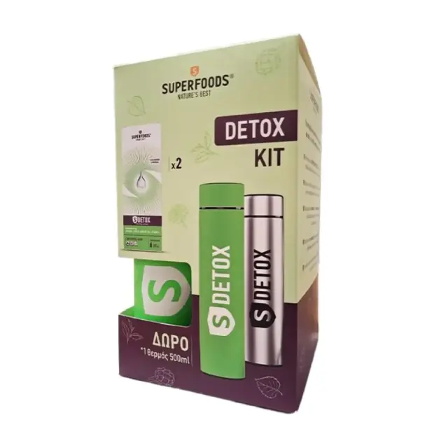 SUPERFOODS Promo S Detox Φόρμουλα Αποτοξίνωσης & Αδυνατίσματος 2x300ml με Δώρο Θερμός 500ml