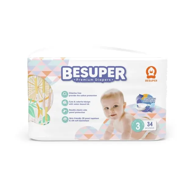 BESUPER Premium Baby Ν3 Πάνες με Αυτοκόλλητο 6-10kg 34τεμ.