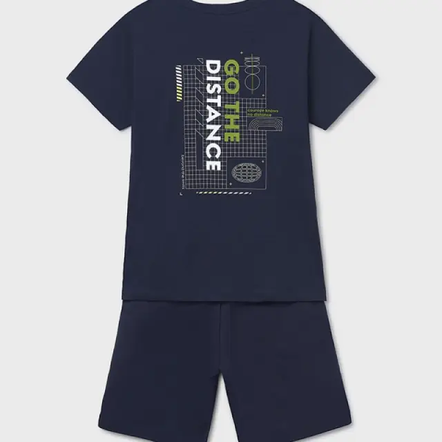 Junior 10 έως 18 ετών Σετ βερμούδα και μπλούζα σταμπωτή στο πίσω μέρος ναυτικό μπλε - 10Ε 3