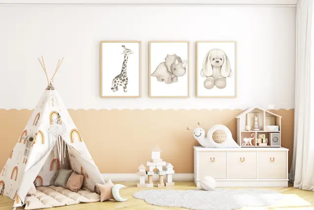 κάδρα για το Παιδικό Δωμάτιο Θέμα (boho style 10 ) 3 Κάδρα 30Χ40 με κορνίζα ξύλινη σχέδιο κορνίζας (κ328/3) , τζάμι ματ , συνολικό έργο 90cm x40cm. 2