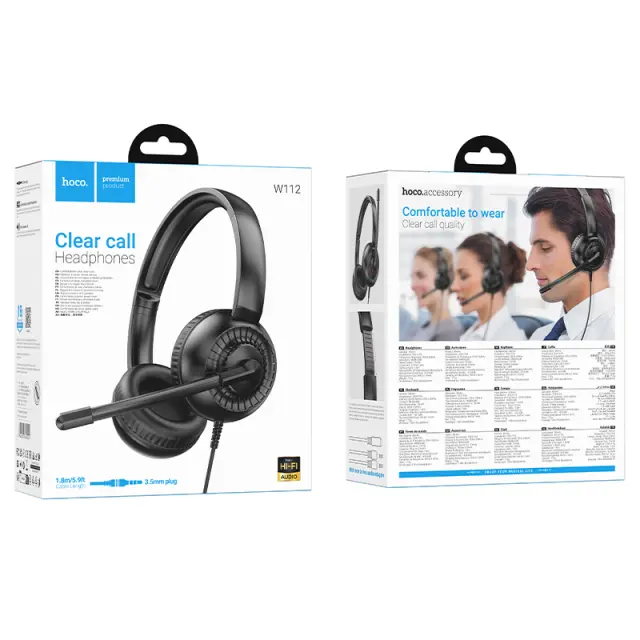 Ακουστικά Stereo Hoco W112 Pure 3.5mm Κατάλληλα για Κλήσεις ή Τηλεφωνικο Κέντρο με Μικρόφωνο 1.8m Μαύρα 2